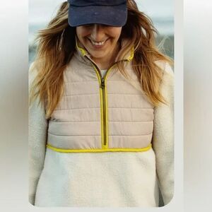 Faherty Cream and Beige Pullover with Yellow Trim